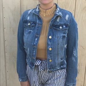 Ripped Jean Jacket with Print on Back